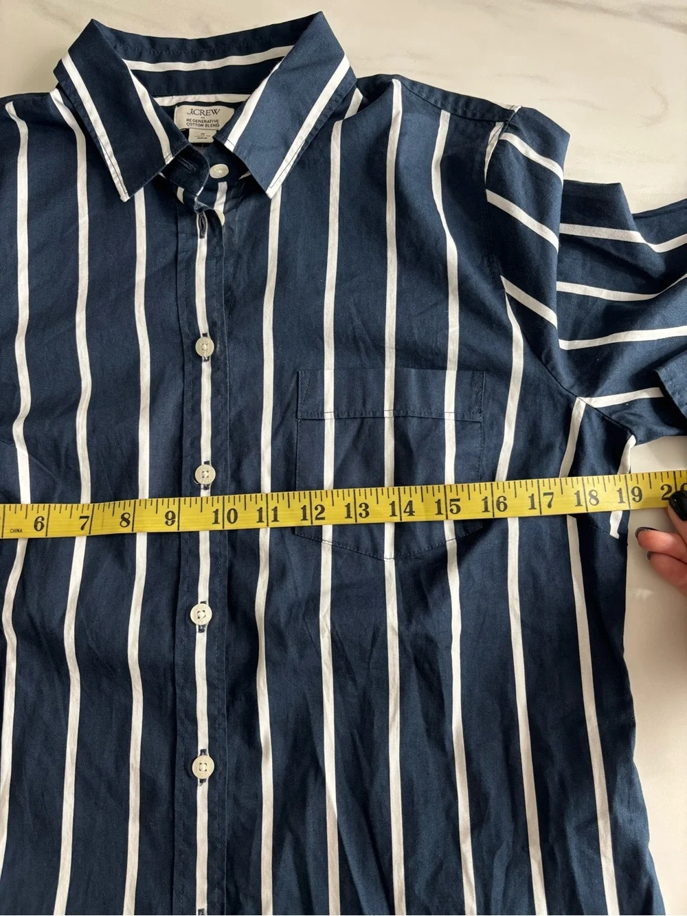 J. Crew Navy and White Vertical Stripe Button-Down Shirt Sz S